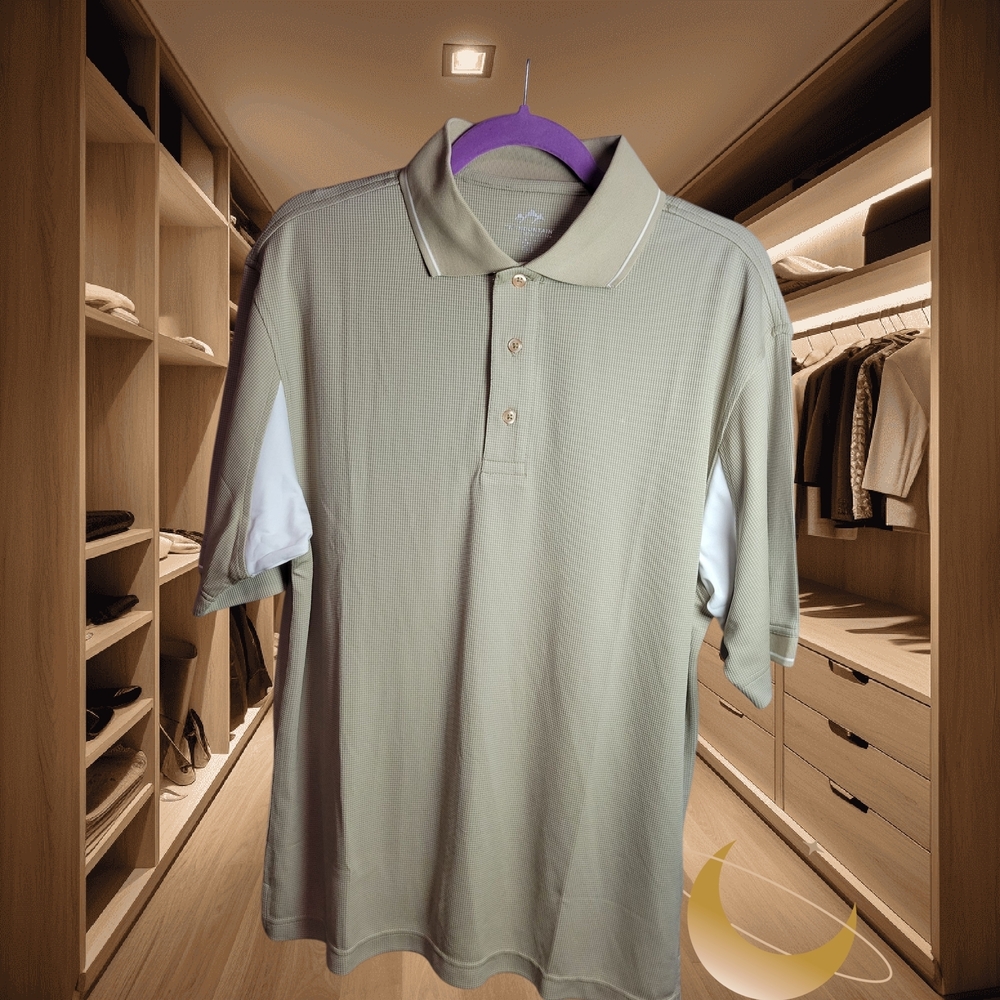 Tri Mountain Beige Polo Shirt with White Accents